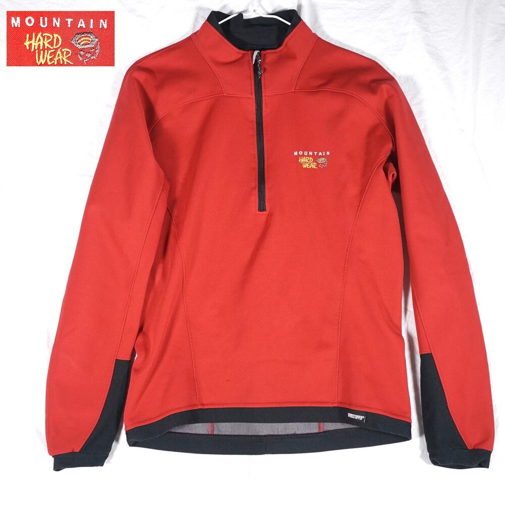 Mountain Hardwear Quarter Zip Windstopper Jacket Red Logo Men's Medium